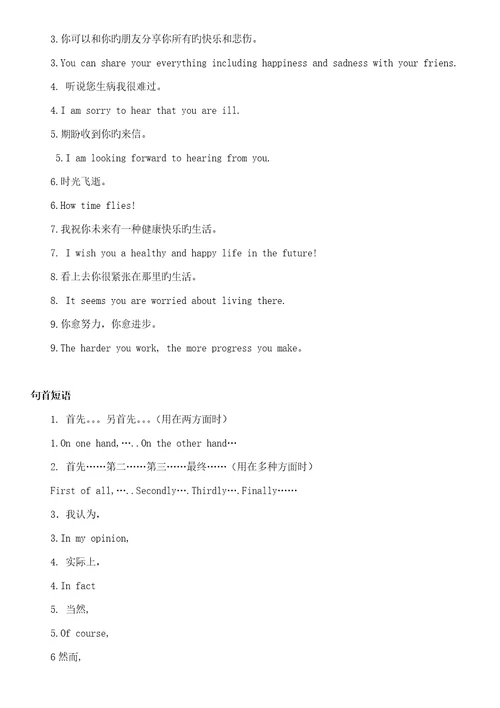 初中常用经典好用英语作文句子