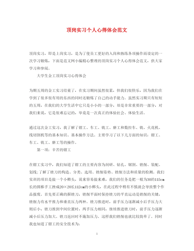 精编顶岗实习个人心得体会范文.docx