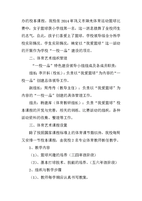 “一校一品”提高小学生健康体质水平工作总结
