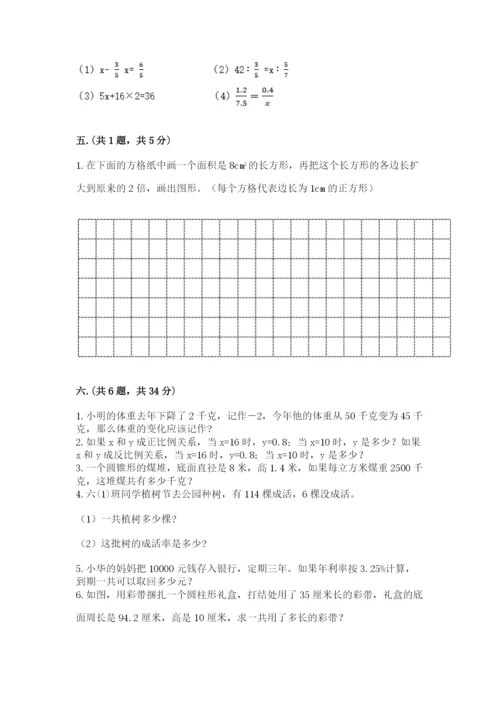 人教版数学六年级下册试题期末模拟检测卷及完整答案（网校专用）.docx