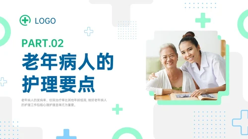 蓝绿色商务形状老年患者护理培训PPT课件护理查房