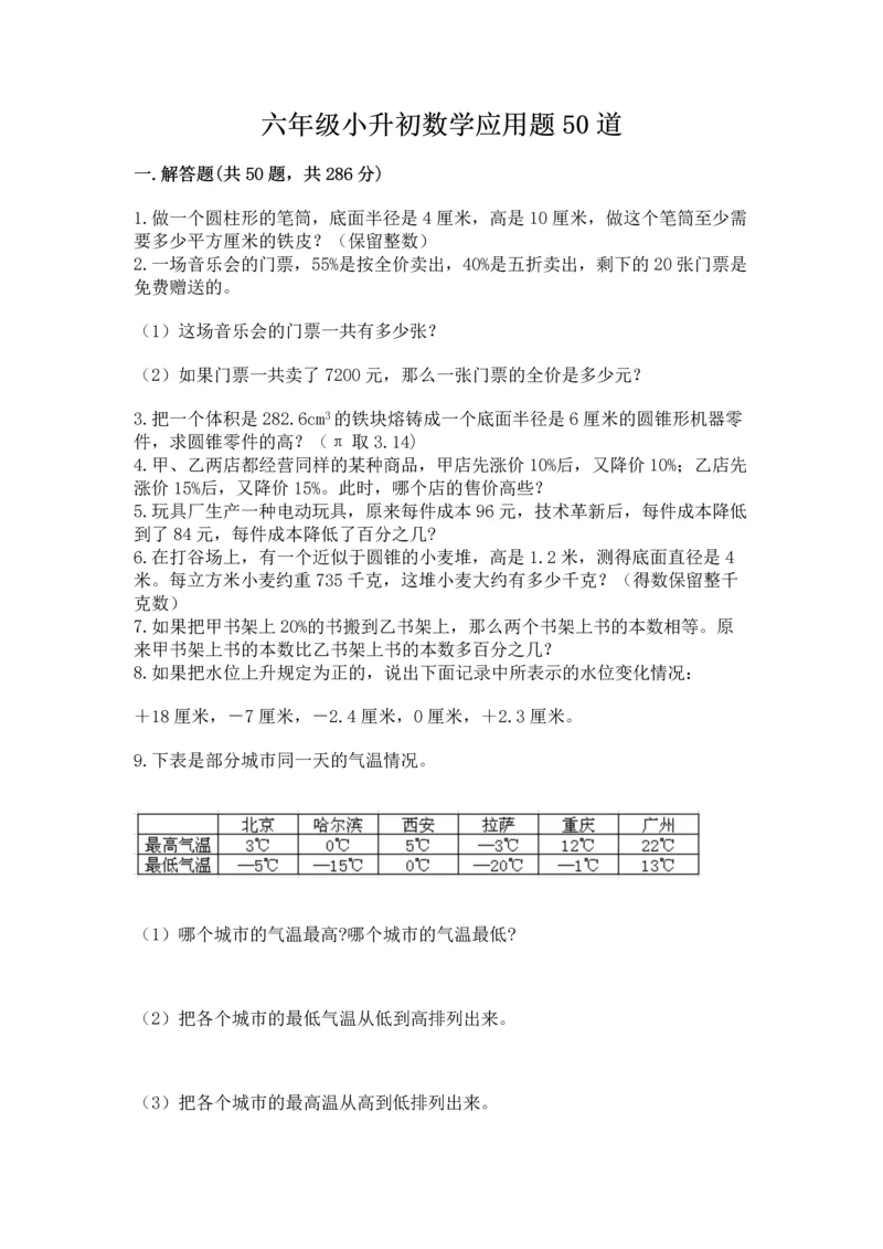 六年级小升初数学应用题50道新版.docx