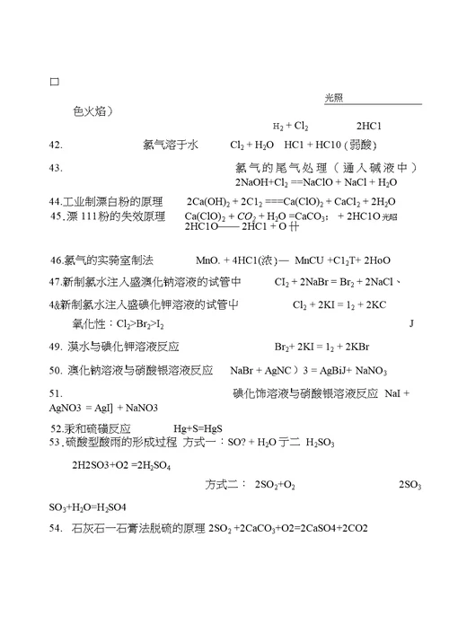 必修1、必修2化学反应方程式