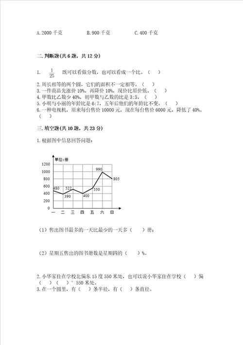 2022六年级上册数学期末考试试卷及完整答案精品