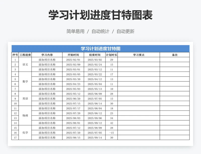 学习计划进度甘特图表