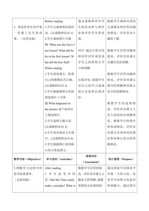 【新课标新教材】Unit 1 A new start大单元教学设计第一课时Starting out【