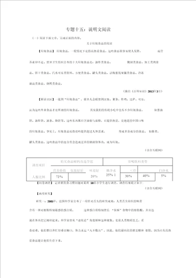 2014年中考语文考点专题训练：专题15说明文阅读