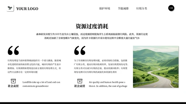黑白简约商务风绿色环保PPT模板