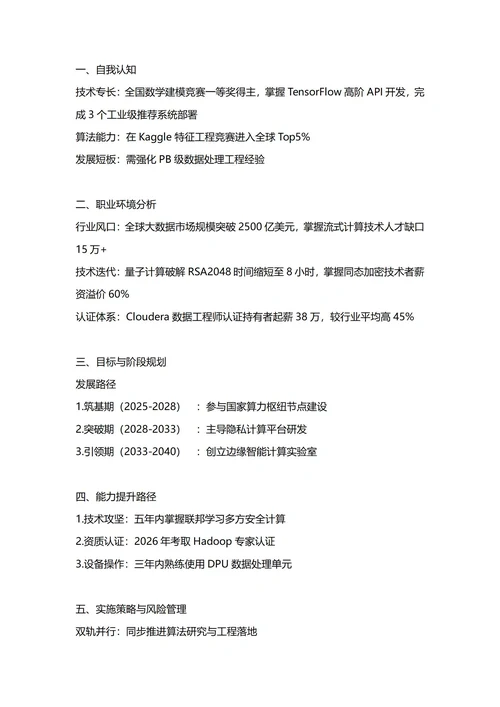 大学生职业生涯规划书(数据专业)