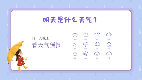 蓝色卡通插画简约小小气象员幼儿园认识天气教学课件PPT课件