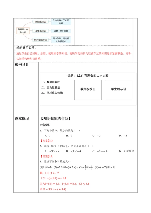 1.2.5 有理数的大小比较-教案