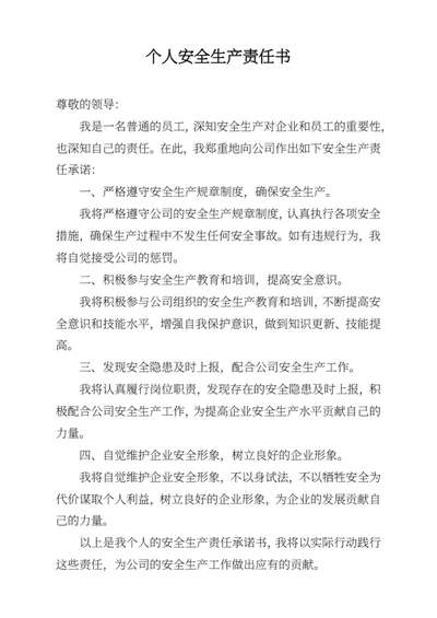 个人安全生产责任书