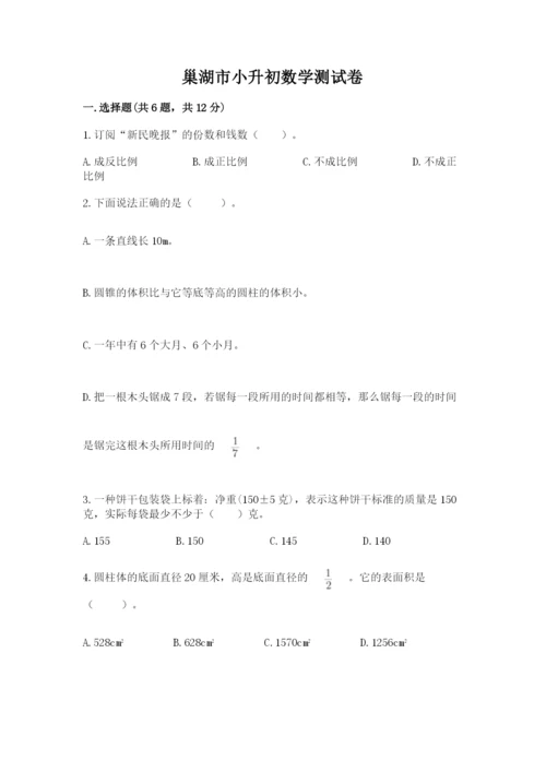 巢湖市小升初数学测试卷汇编.docx