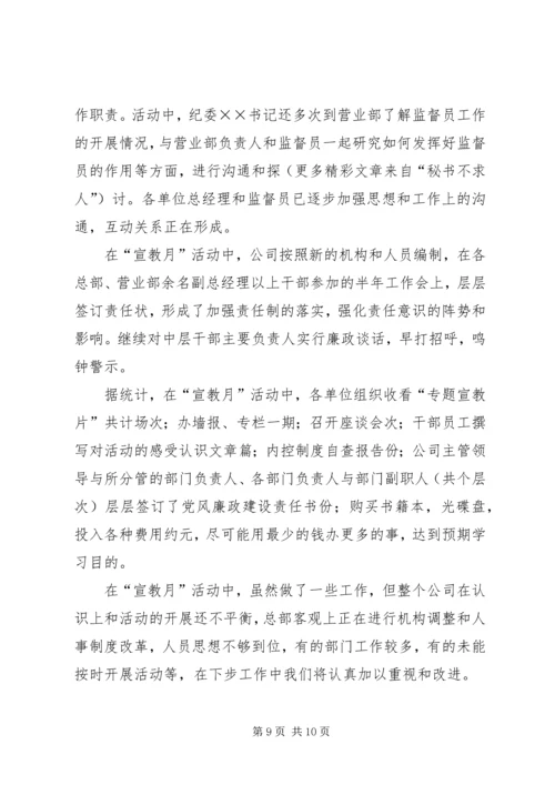 党风廉政建设宣传教育月活动工作小结.docx