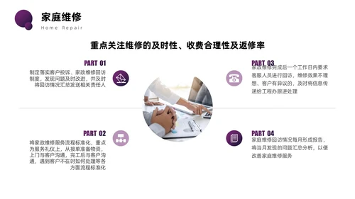 紫色圆圈简约商务风物业管理品质提升PPT模板员工培训