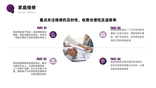 紫色圆圈简约商务风物业管理品质提升PPT模板员工培训