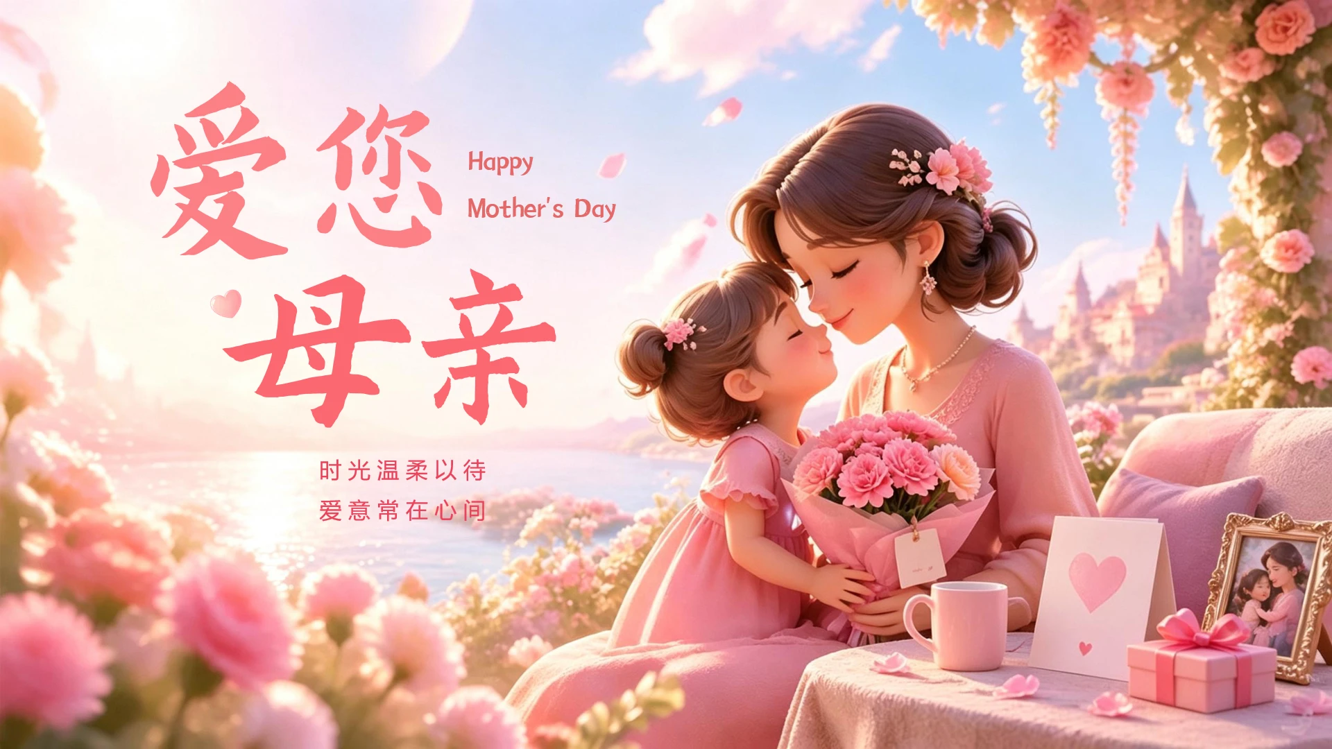 粉色花卉小清新唯美母亲节活动策划封面页