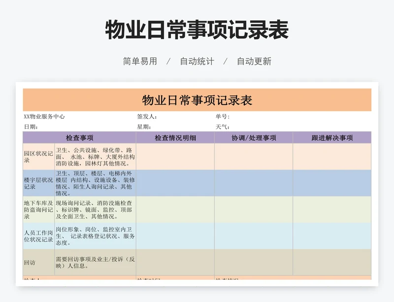 物业日常事项记录表