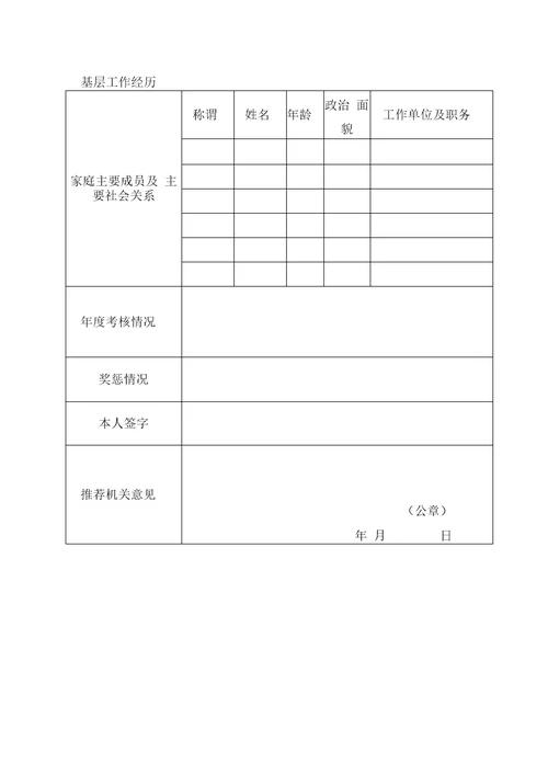 2019年胶州市面向胶州籍退役大学生士兵招聘事业单位工作人员报名推荐表