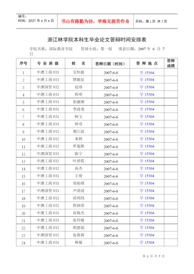 浙江林学院本科生毕业论文答辩时间安排表.docx