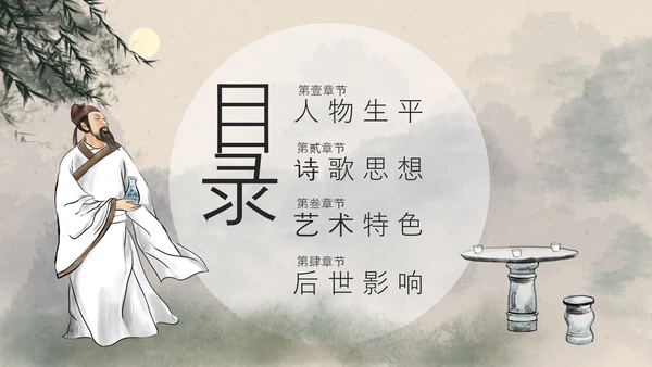浅色古风中国古代诗人名人介绍人物青莲居士李白PPT模板宣传人物介绍