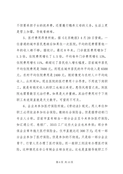 市总工会关于城市弱势群体看病难问题的调研汇报.docx