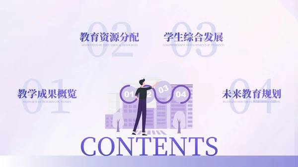 紫色扁平插画风教育汇报PPT模板