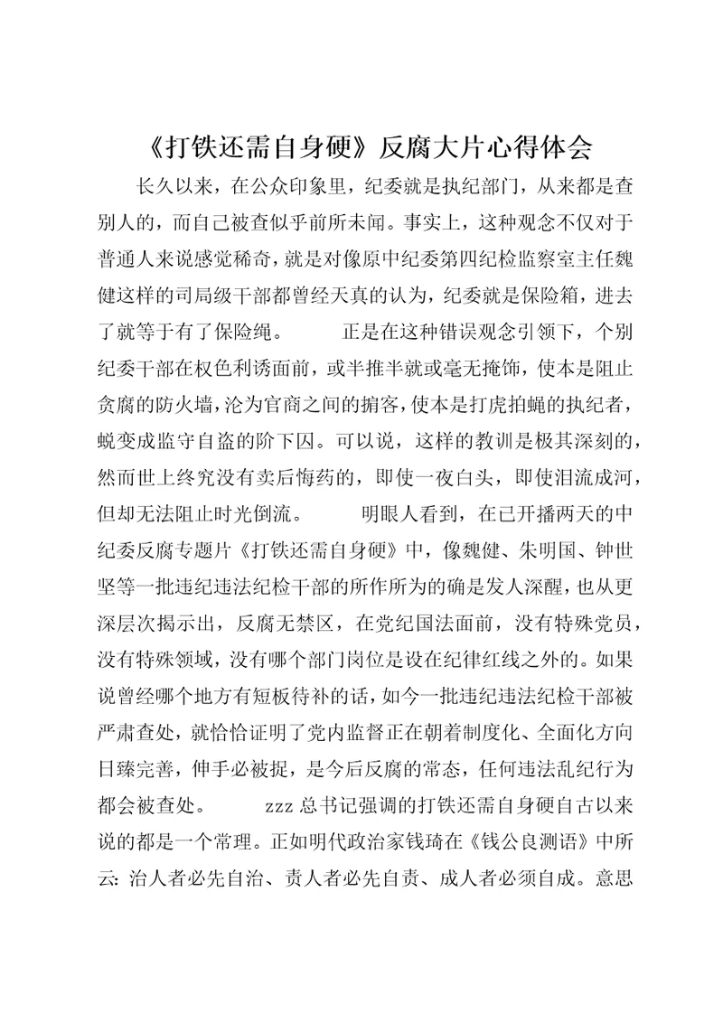 打铁还需自身硬反腐大片心得体会