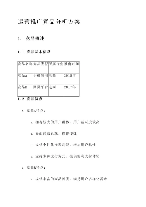 运营推广竞品分析方案