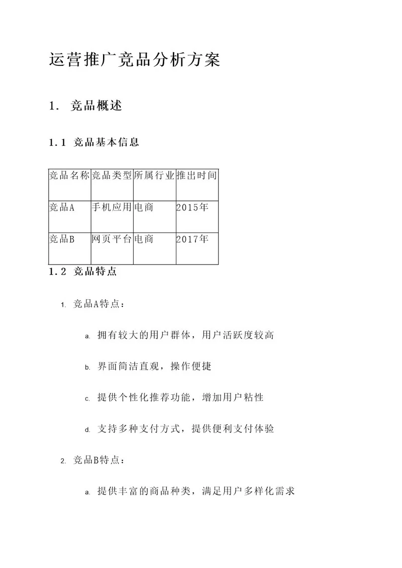 运营推广竞品分析方案