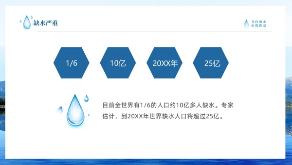 蓝色简约山水节约用水点滴在心全国城市节水宣传周