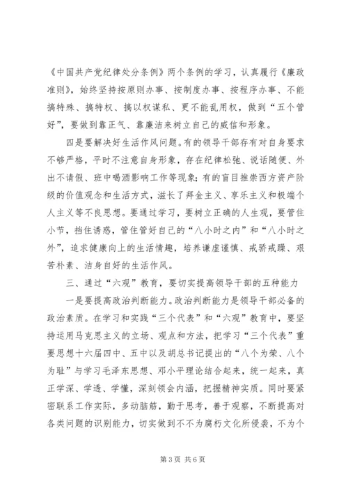 党委理论中心组六观教育讲话稿.docx