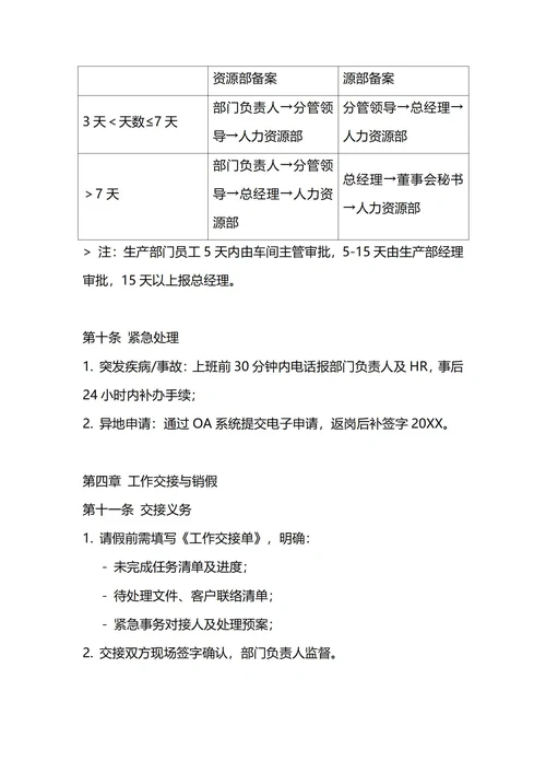 通用请假管理制度
