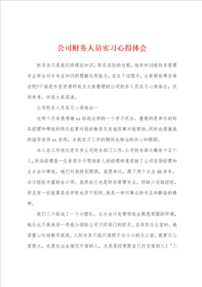 公司财务人员实习心得体会