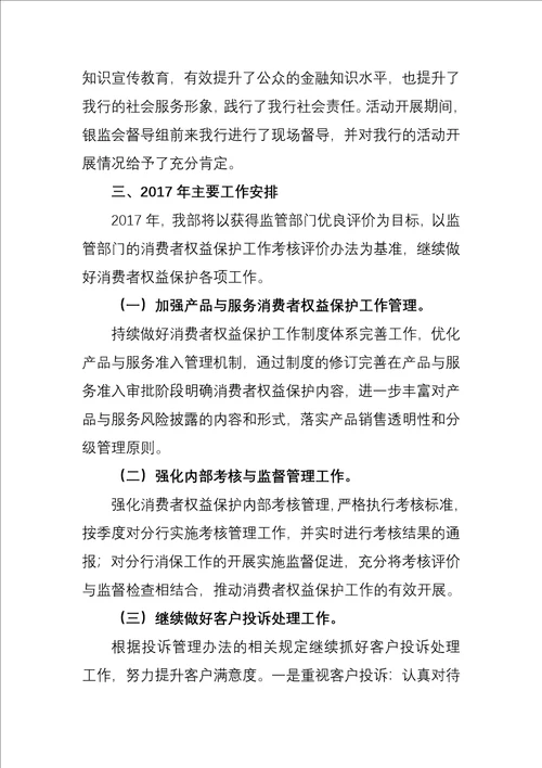 某某银行2016消费者权益保护工作总结