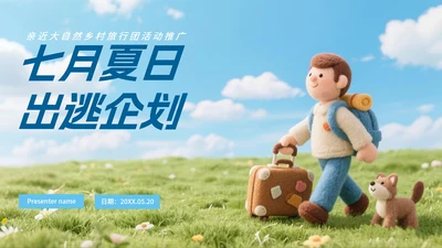 清新毛毡风夏日出行旅游攻略PPT模板