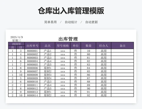 仓库出入库管理模版