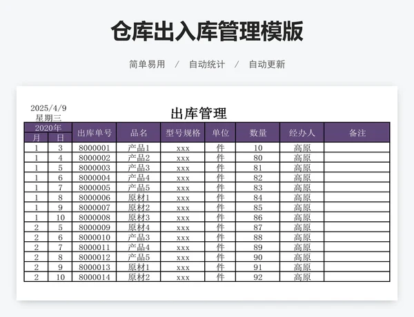 仓库出入库管理模版