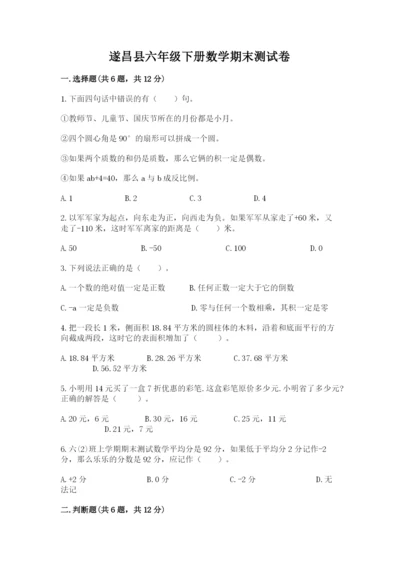 遂昌县六年级下册数学期末测试卷（培优）.docx