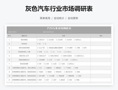 灰色汽车行业市场调研表