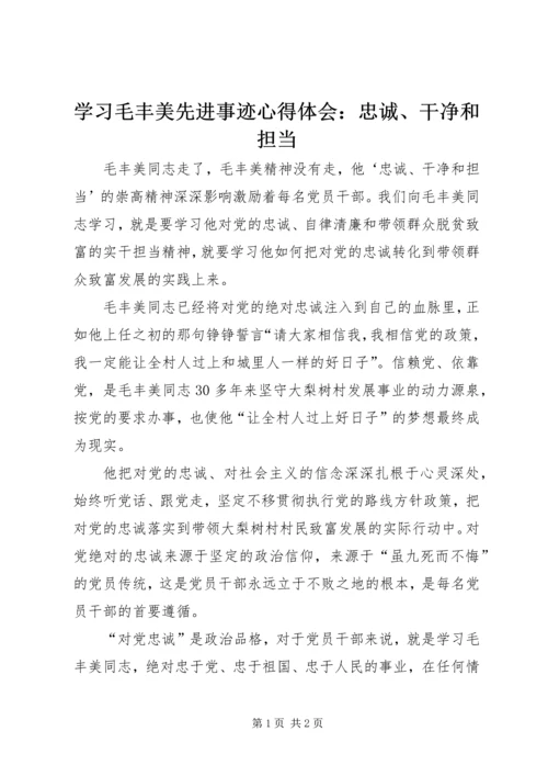 学习毛丰美先进事迹心得体会：忠诚、干净和担当.docx