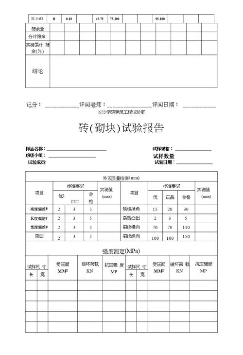 市政工程材料卖验报告