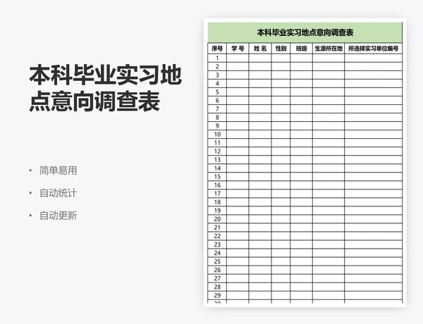 本科毕业实习地点意向调查表