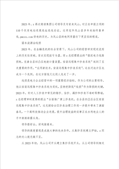 县水利电业有限公司总经理、副书记先进事迹