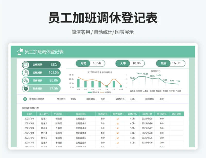 员工加班调休登记表