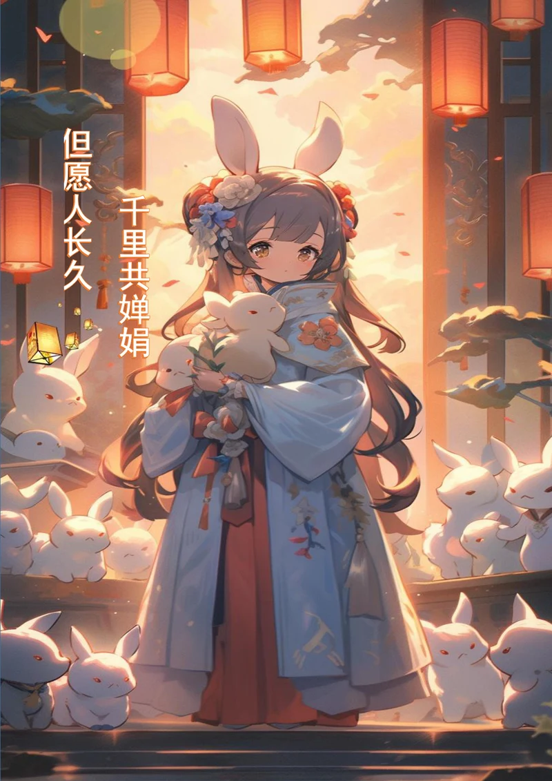 动漫嫦娥玉兔中秋节节日插画海报