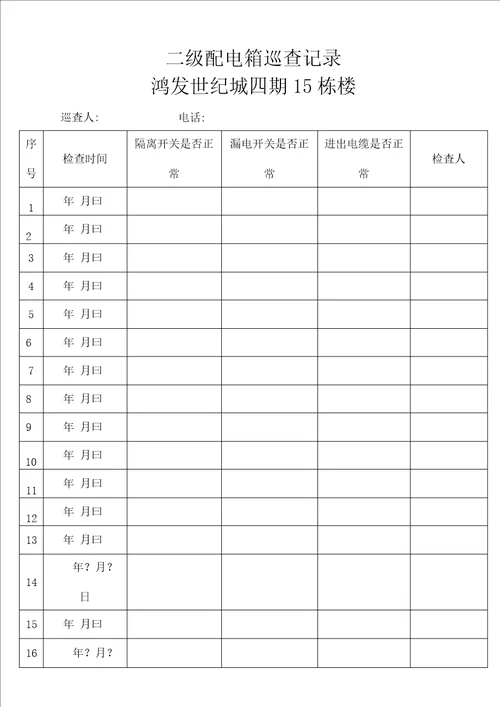 二级配电箱巡查记录