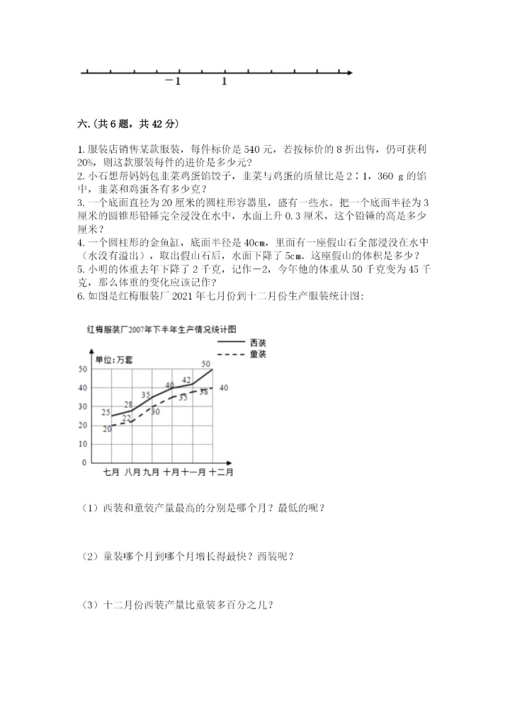 沪教版六年级数学下学期期末测试题（全优）.docx