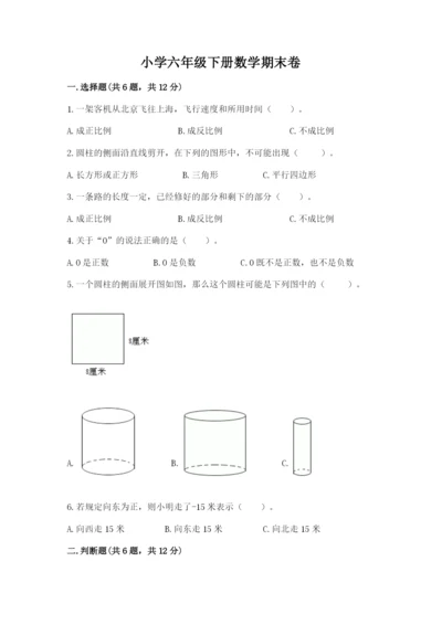 小学六年级下册数学期末卷带答案（突破训练）.docx