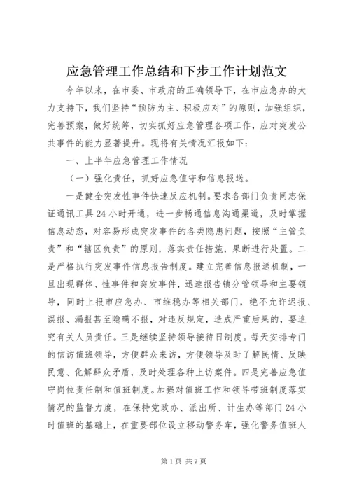 应急管理工作总结和下步工作计划范文.docx